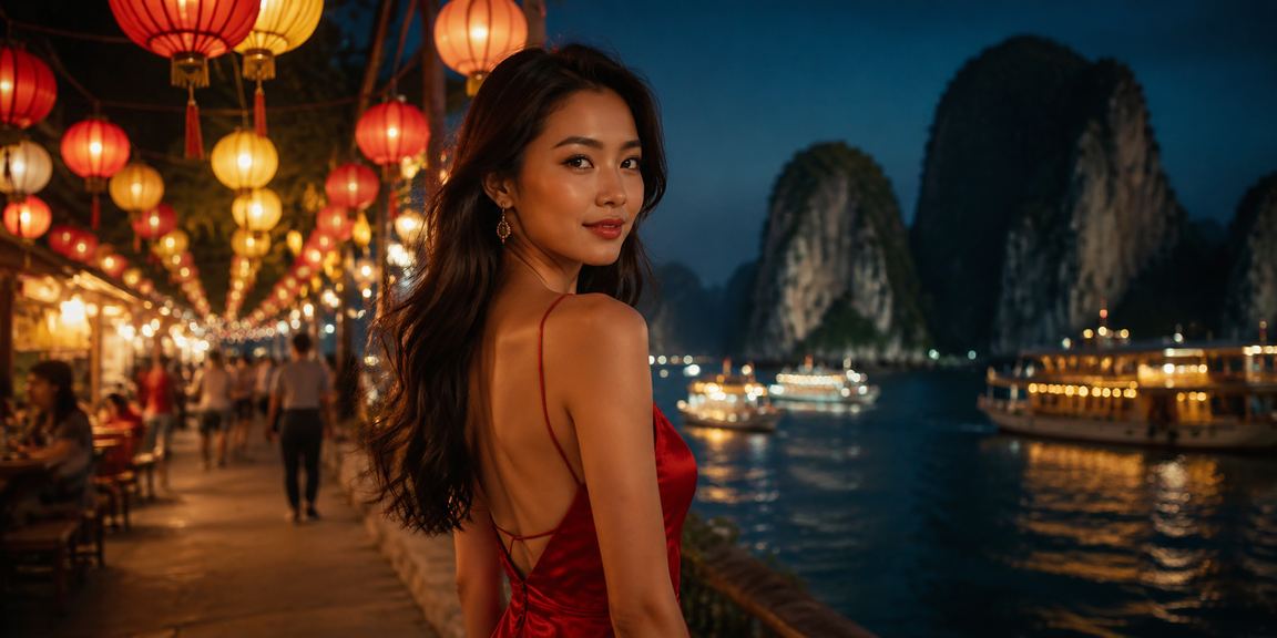 Người dùng tại chợ đêm Vịnh Hạ Long truy cập nền tảng cá cược thể thao qua điện thoại