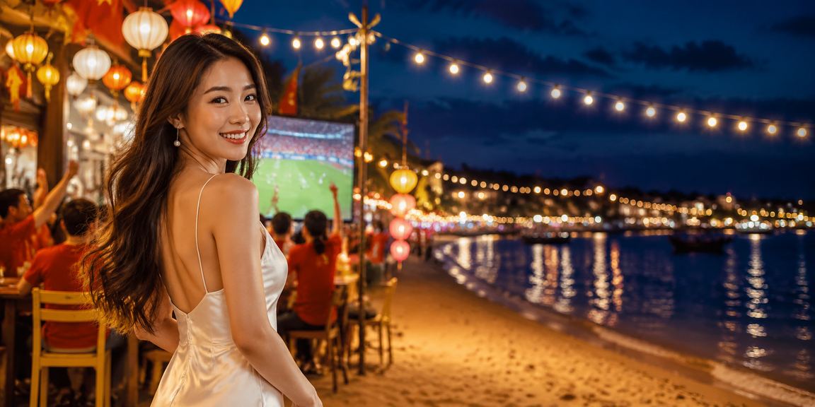 Người hâm mộ bóng đá tại phố đèn lồng Hội An xem kết quả cá cược qua điện thoại